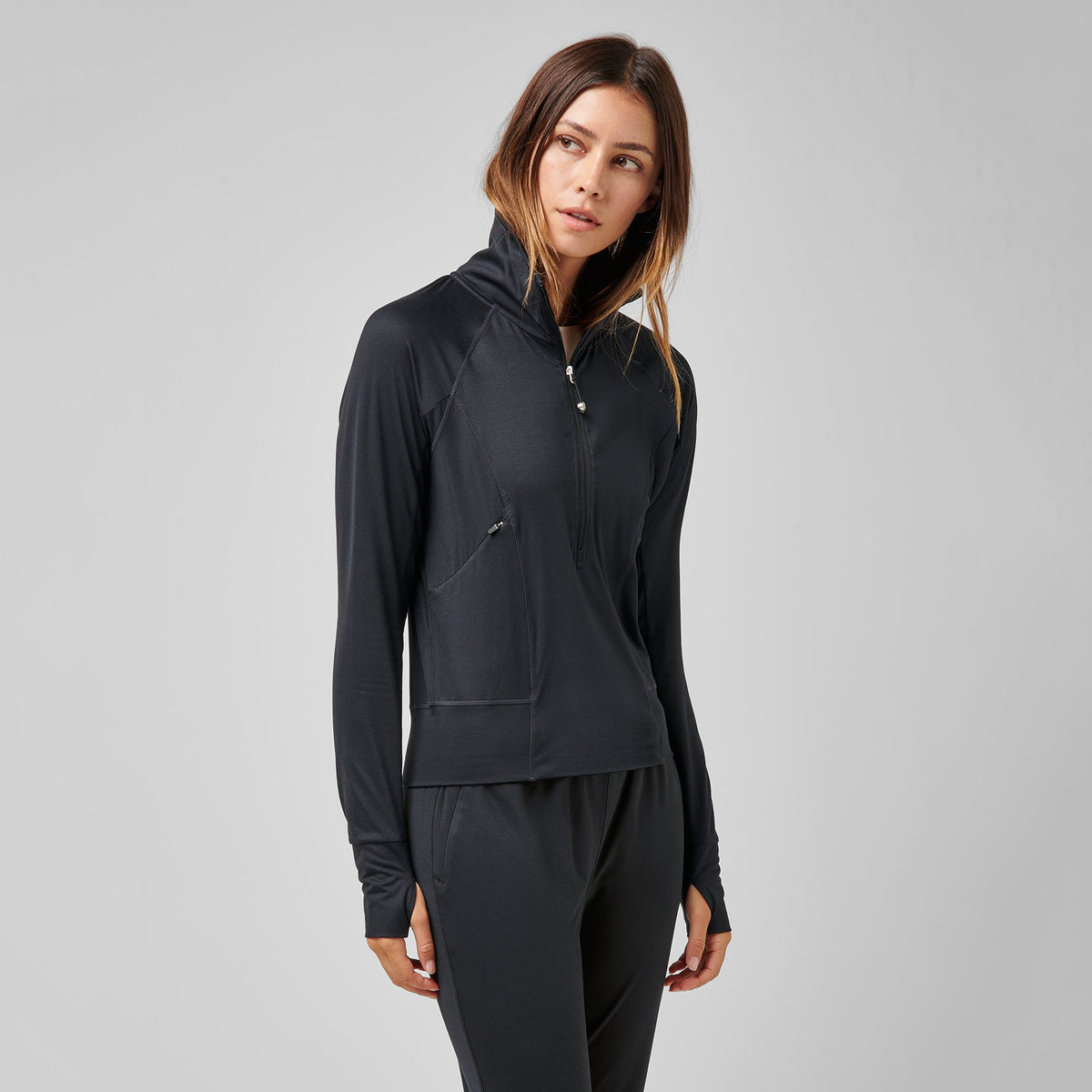 Greatness Wins Women's Slender Cozy Half Zip | Black